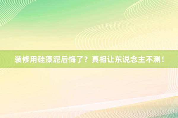 装修用硅藻泥后悔了？真相让东说念主不测！