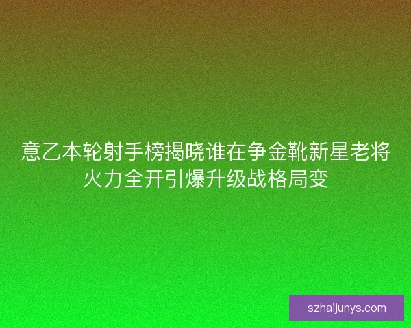 意乙本轮射手榜揭晓谁在争金靴新星老将火力全开引爆升级战格局变
